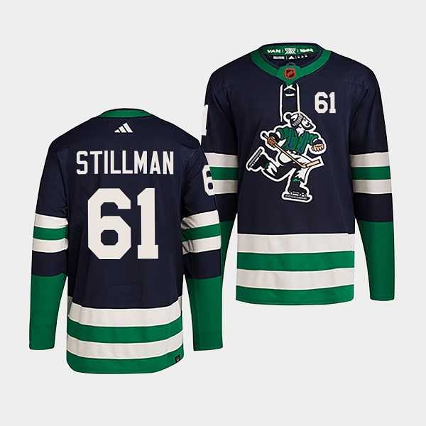 Men%27s Vancouver Canucks #61 Riley Stillman Navy 2022 Reverse Retro Stitched Jersey Dzhi->vancouver canucks->NHL Jersey